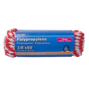Cuerda de Polipropileno sólida de 3/8", blanca con rojo, atado con 15 mts. | HOBBY PRO