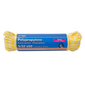 Cuerda de Polipropileno sólida de 5/32", blanca con amarillo, atado con 15 mts. | HOBBY PRO