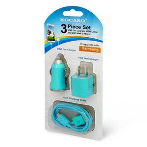 Jgo De 3 Cargadores Micro Usb Azul - KOCASO