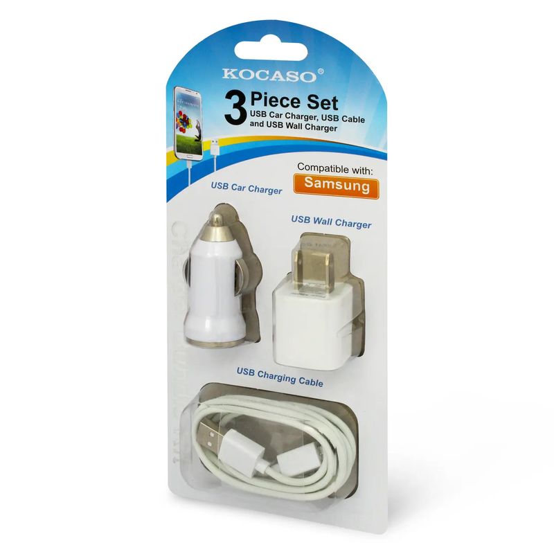 Kit-de-cargadores-de-viaje-que-contiene--1-cable-micro-USB-1-cargador-de-corriente-y-1-cargador-para-auto--pack-x-3