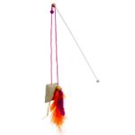 Juguete-para-gato-tipo-varita-con-2-tiras-de-nylon-con-plumas-de-colores-y-un-mini-cojin-de-textura-suabe