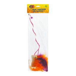 Juguete para gato tipo varita con 2 tiras de nylon con plumas de colores y un mini cojín de textura suabe - VANDER PET