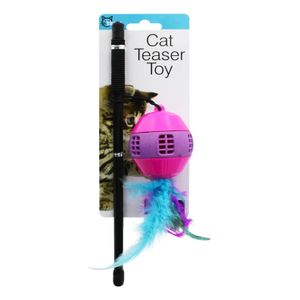 Juguete para gato de 25.5 cm tipo varita con 1 tira elástica que en su punta cuenta con una pelota decorada con plumas - TINYS