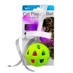 Juguete-para-gato-de-6.3-cm-tipo-pelota-rigida-que-incluye-un-cascabel-pequeño-cintas-largas-y-plumas-suaves-de-colores