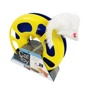 Juguete para gato interactivo redondo con una bola giratoria y cascabel; y resorte con ratón de juguete afelpado - TINYS