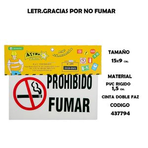 Letr.Gracias Por No Fumar 15X9Cm - ASTRO PUBLICIDAD