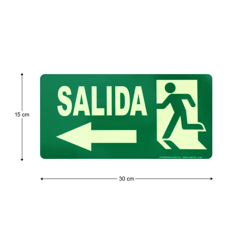 Letrero-fotoluminiscente-de-30-x-15-de-estructura-rigida-con-señaletica-estandarizada-de-SALIDA-hacia-la-IZQUIERDA