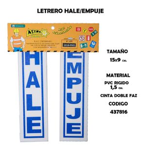 Letrero Hale/Empuje 15X9Cm V/Colores - ASTRO PUBLICIDAD