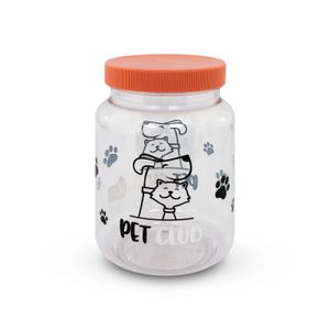 Pomo PET con tapa rosa/coral de 1 litro de capacidad; para almacenar croquetas, snacks o comida de mascotas - PICA