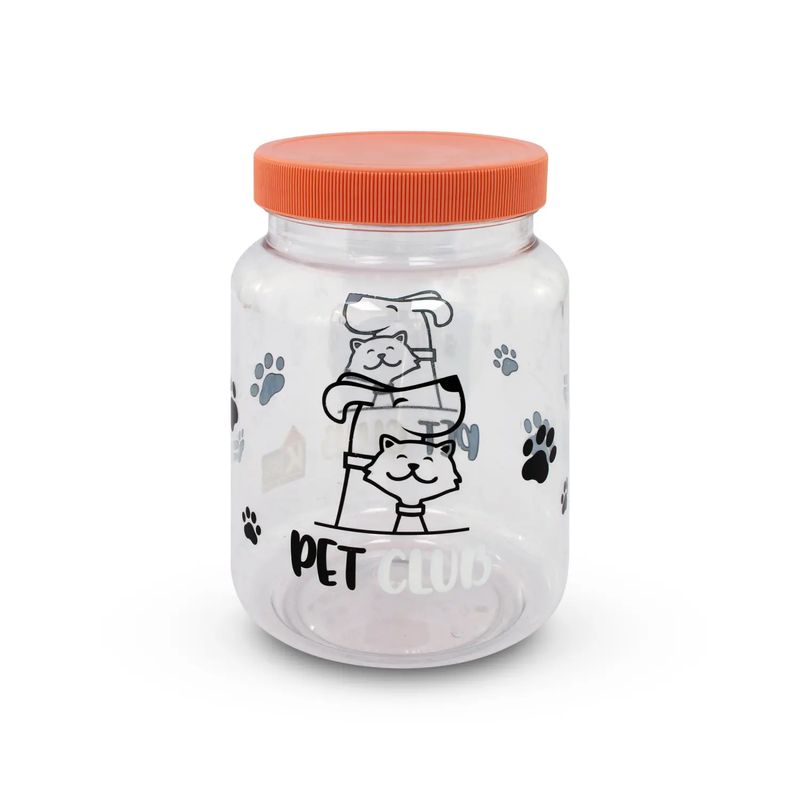 Pomo-PET-con-tapa-rosa-coral-de-1-litro-de-capacidad--para-almacenar-croquetas-snacks-o-comida-de-mascotas