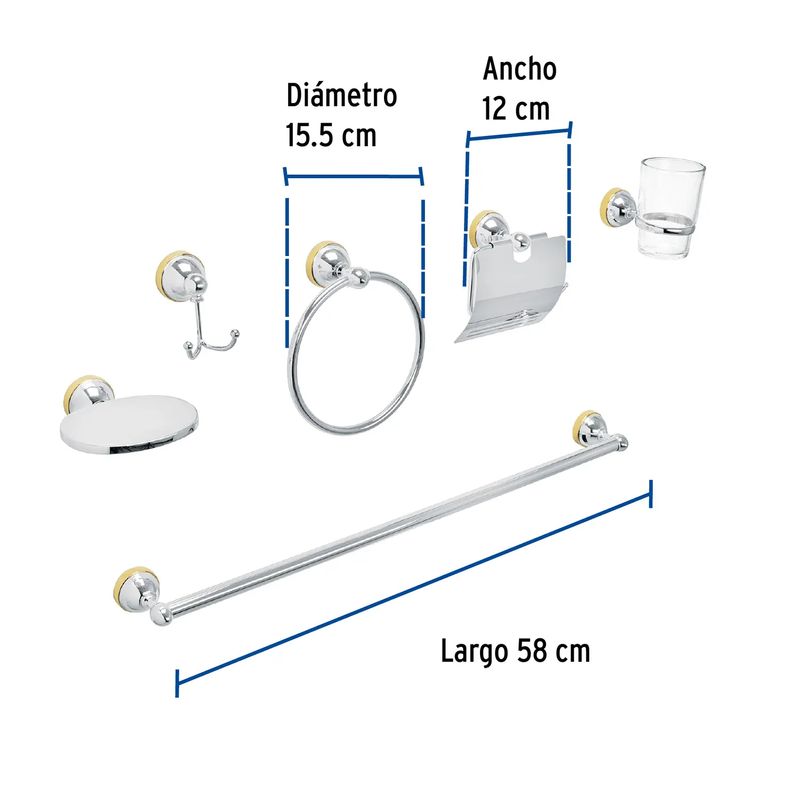 Jgo-Acc-Banio-6Pcs-Cromo-Oro-Aqua-Foset