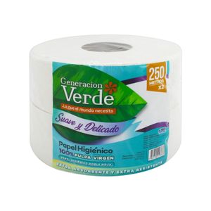 Papel higiénico industrial jumbo doble hoja de 250 metros. Pack x 2. - GENERACIÓN VERDE