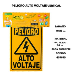 Peligro Alto Voltaje 18X13 Vertical - ASTRO PUBLICIDAD