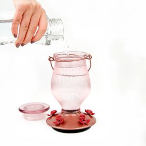 Bebedero de colibrí de diseño tipo lámpara colgante de vidrio con 5 bebederos de tipo flor para colibríes - PERKY PET