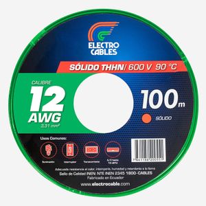 Metro de Cable Eléctrico solido 12 THHN verde - ELECTROCABLES