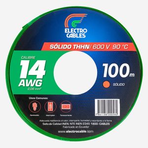 Metro de Cable Eléctrico solido 14 THHN verde - ELECTROCABLES
