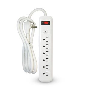 Cortapicos de 6 tomas aterrizadas y cable de 2.43 m para interiores. Protege contra sobrecargas de hasta 1000 Joules - POWER ZONE
