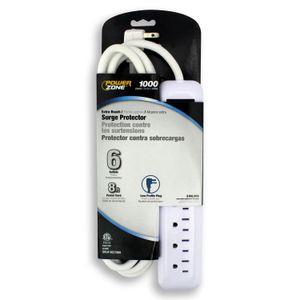 Cortapicos de 6 tomas aterrizadas y cable de 2.43 m para interiores. Protege contra sobrecargas de hasta 1000 Joules - POWER ZONE