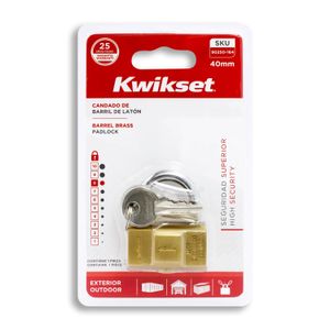 Candado de barril de latón macizo de 40 mm. Ideal para exteriores como lockers, bodegas y en general. USO PESADO - KWIKSET