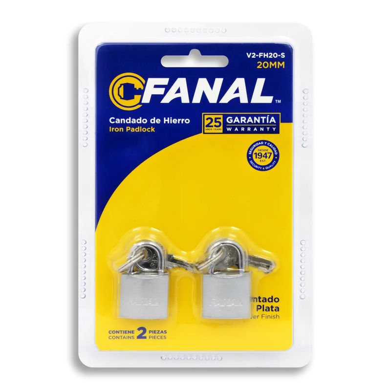 Candado-Plano-20Mm-Plata-X2-Fanal
