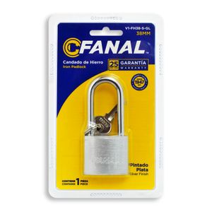 Candado plano de 38 mm con arco/gancho metálico alargado fabricado en latón y hierro macizo - FANAL