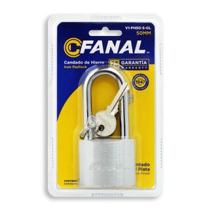 Candado plano de USO PESADO de 50 mm con arco/gancho metálico alargado fabricado en latón y hierro macizo - FANAL