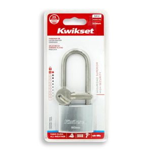 Candado plano de 50 mm con arco/gancho metálico alargado fabricado en latón macizo - KWIKSET