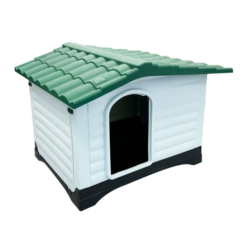 Casa-para-perro-GRANDE-plastica-con-techo-tipo-tejado-y-puerta-a-la-izquierda.-Ideal-para-perros-medianos-y-grandes