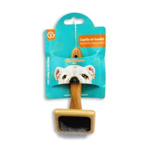 Cepillo para mascotas de 7 cm con estructura de bambú y cerdas metálicas semi rígidas para un cepillado perfecto - VIDA DE PERRO