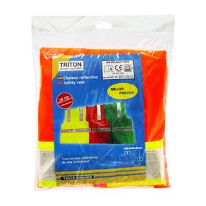 Chaleco reflectivo talla GRANDE ultra liviano con cierre plástico y 3 bandas reflectivas de alta visibilidad - TRITON
