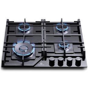 Encimera a gas Moonlight de 4 quemadores y tablero de vidrio ultraclear glass negro EGI-604VDNE - INDURAMA
