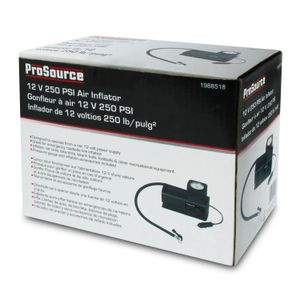 Mini compresor de 250 PSI para auto. Funciona con una fuente de 12 V de auto; capaz de inflar llantas, balones, etc - PROSOURCE