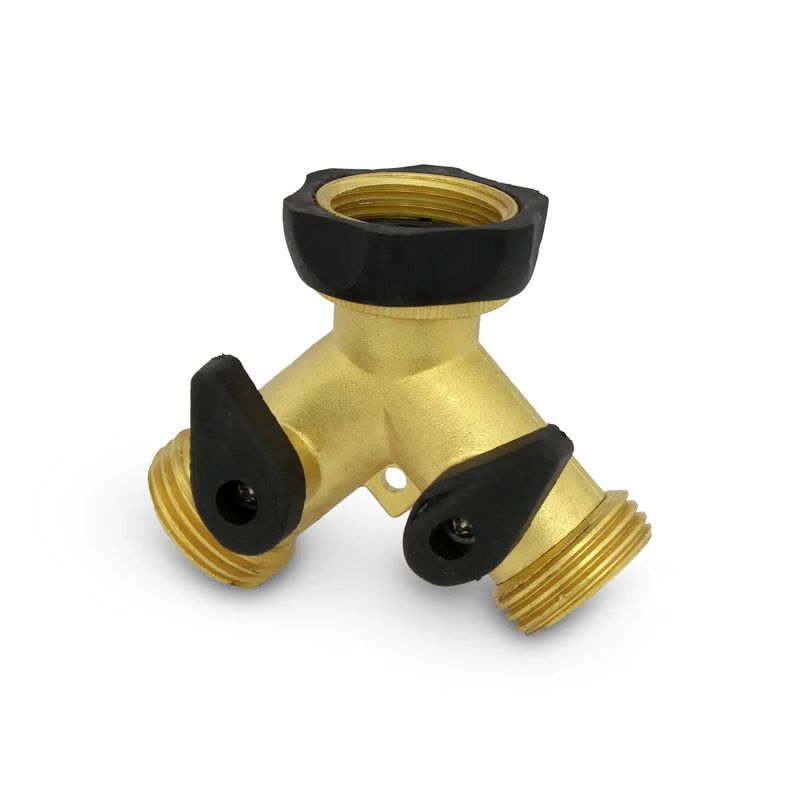 Conector-en-Y-metalico-con-acople-a-manguera-roscado-con-empaque-y-valvulas-de-apertura-manual-independiente