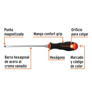 Desarmador plano 3/16" x 6" mango Comfort Grip - TRUPER