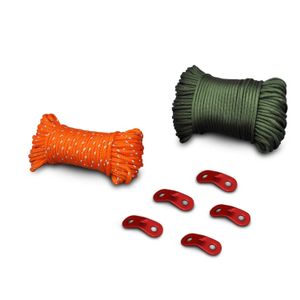 Juego de 2 cuerdas para camping. INCLUYE: 1 cuerda reflectante de 15 m + 1 cuerda de 30 m + 6 ajustadores - ROPSTAR