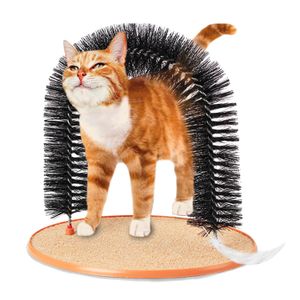 Juguete rascador para gatos de base circular con textura suave y arco tipo cepillo de 35.5 x 35.5 x 29 cm - TINYS