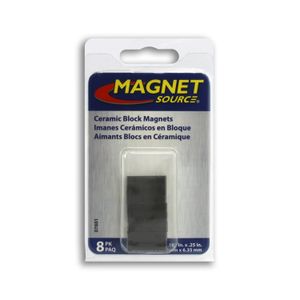 Imán cerámico rectangular tipo bloque multiusos de 2.2 x 0.5 cm. Ideal para manualidades; pack x 8 - MAGNET SOURCE