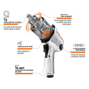 Kit de llave de impacto 1/2" ind. con estuche plástico - TRUPER