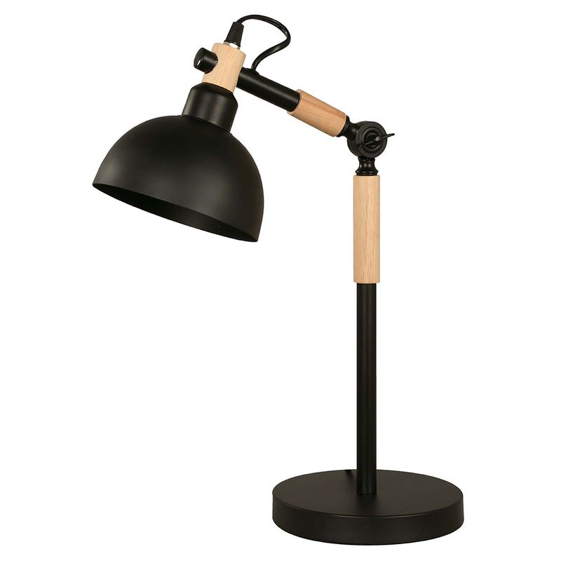 Lámpara de mesa decorativa a pilas cuadrada de metal negro y madera de  12x12x20 cm