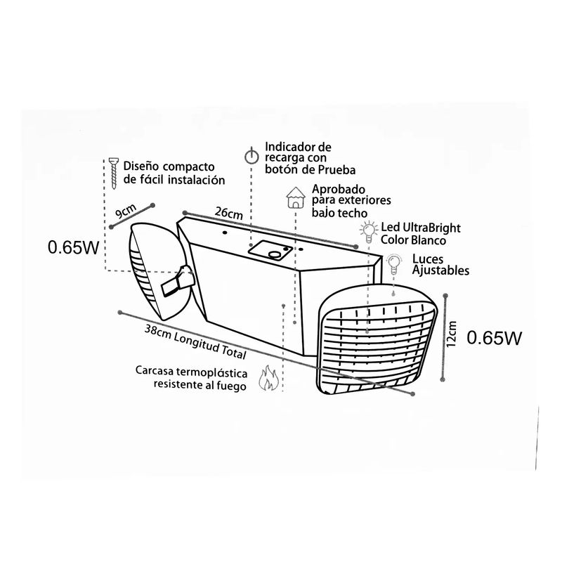 Lampara-de-emergencia-para-interiores-con-2-focos-LED-direccionables-de-luz-blanca.-Operacion-de-bateria--180-minutos