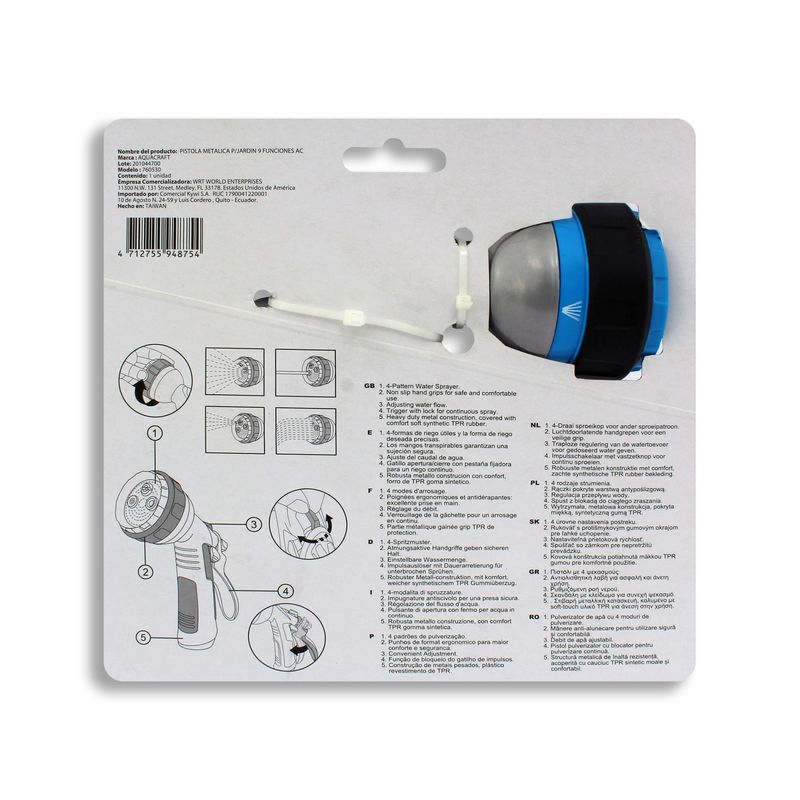 Pistola-pulverizadora-de-agua-PREMIUM-metalica-con-empuñadura-ergonomica-de-agarre-confortable-con-4-patrones-de-rociado