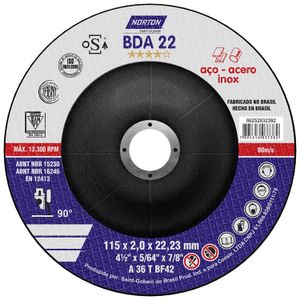 Disco de corte para acero BNA22 de 4-1/2" de diametro, 22mm orificio central y 2mm de espesor - NORTON
