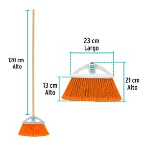 Escoba chica tipo abanico, cerdas de PVC, bastón de madera - KLINTEK