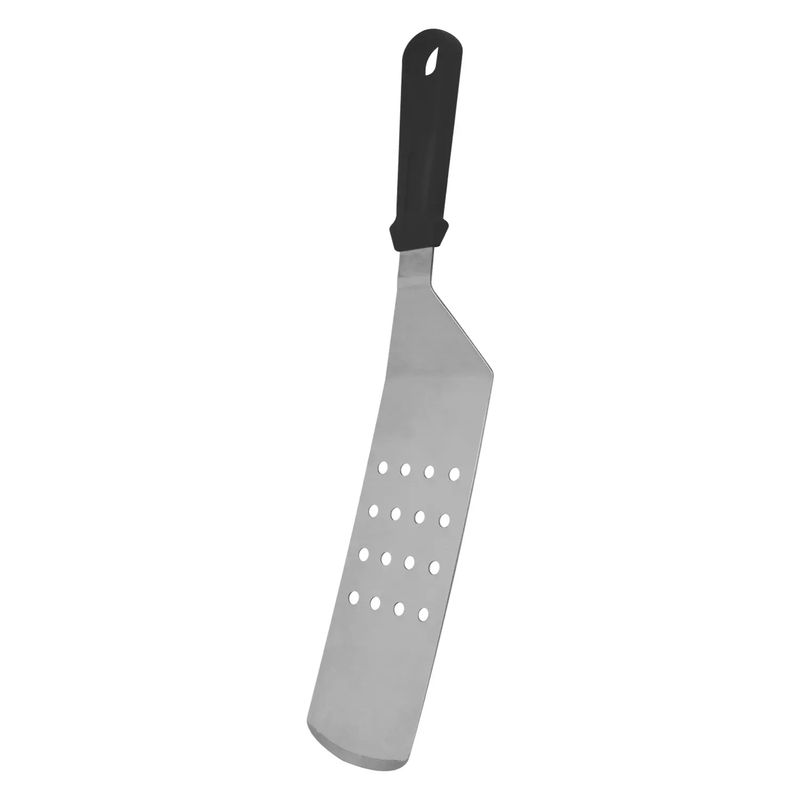 Espatula-de-cocina-de-acero-inoxidable-de-27-cm-con-orificios-aireadores-y-mango-plastico-ergonomico