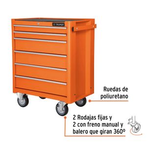 Gabinete metálico móvil, 6 cajones, capacidad 130 kg - TRUPER