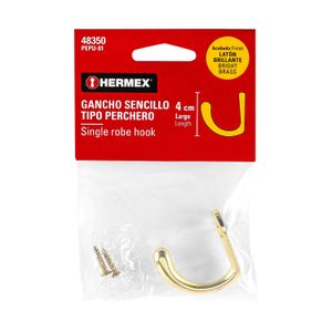 Gancho sencillo tipo perchero, latón brillante - HERMEX