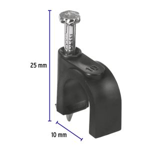 Bolsa con 20 grapas negras de 10 mm para cable redondo - VOLTECK