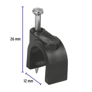 Bolsa con 20 grapas negras de 12 mm para cable redondo - VOLTECK