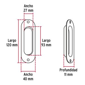 Jaladera de embutir ovalada acabado cromo mate - HERMEX