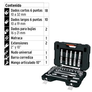 Juego de 36 herramientas cuadro 1/2" mm para mecánico - TRUPER